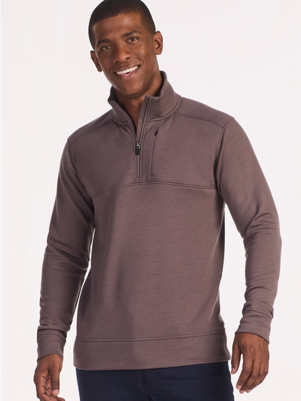WoolX Men’s Mason 1/4 Zip Merino Wool Pullover Sweater Chocolate Plum Medium